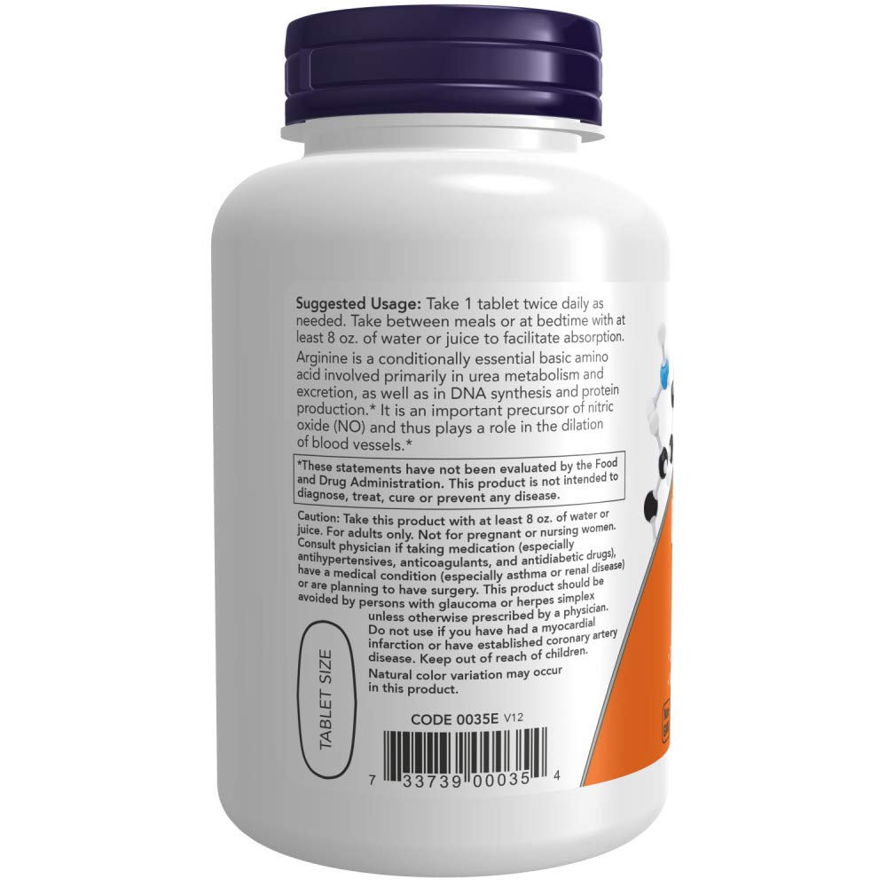 NOW Foods L-Arginine 1000mg bottle back label