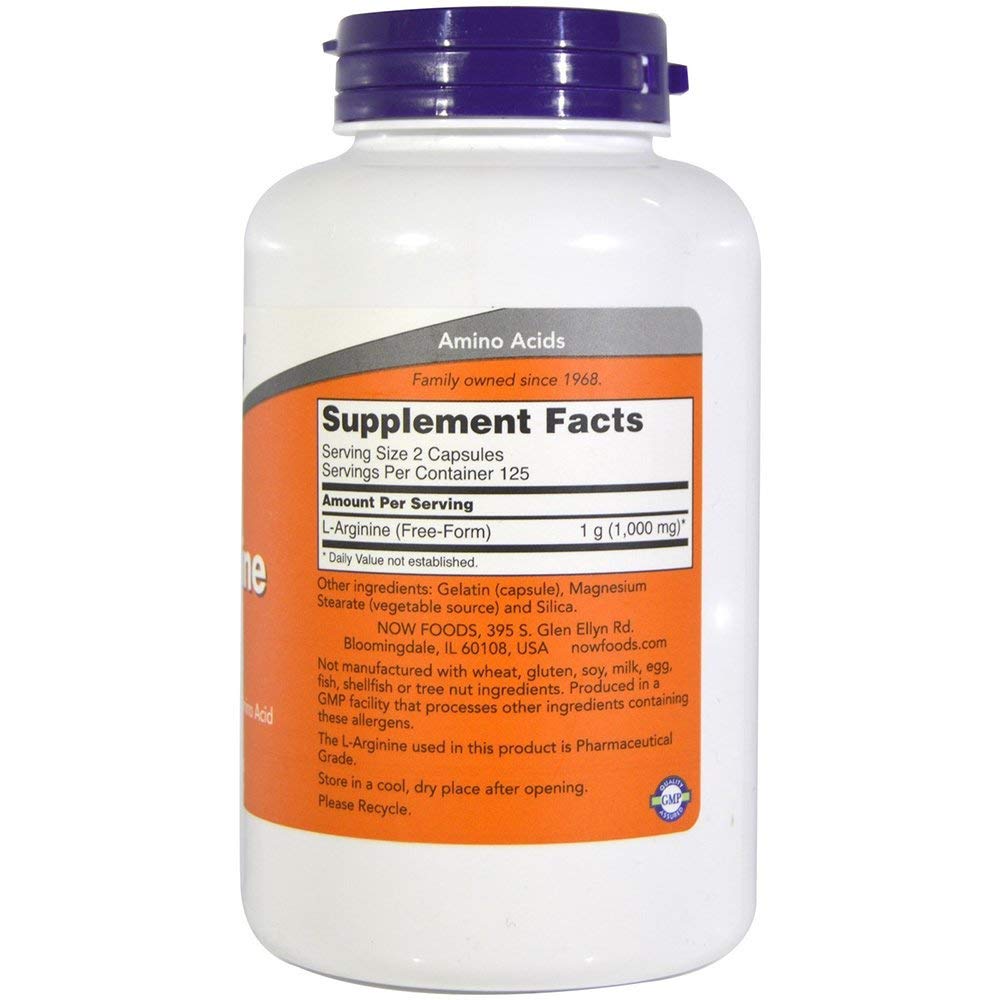 Now Foods L-Arginine 500 mg bottles with 2-pack packaging
