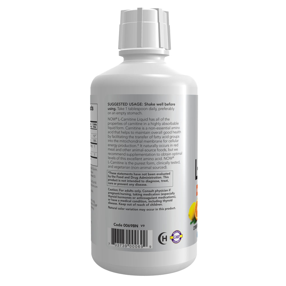 NOW Foods L-Carnitine Citrus measuring spoon view highlighting easy dosing