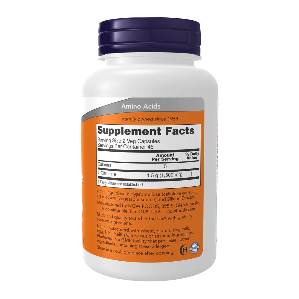 Front view of NOW Foods L-Citrulline 750 mg bottle