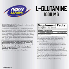 NOW Foods L-Glutamine 1000 mg bottle with label close-up