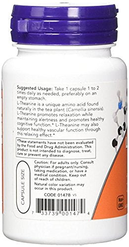 Packaging image of NOW Foods L-Theanine 200 mg 60 vegan capsules (2 pack)