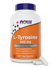 Now Foods L-Tyrosine 500mg bottle with 300 capsules