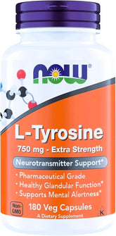 NOW Foods L-Tyrosine 750 mg bottle – front view