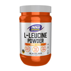 NOW Foods Leucine powder container supports lean tissue after workouts.
