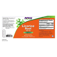 NOW Foods Licorice Root 450 mg label close-up