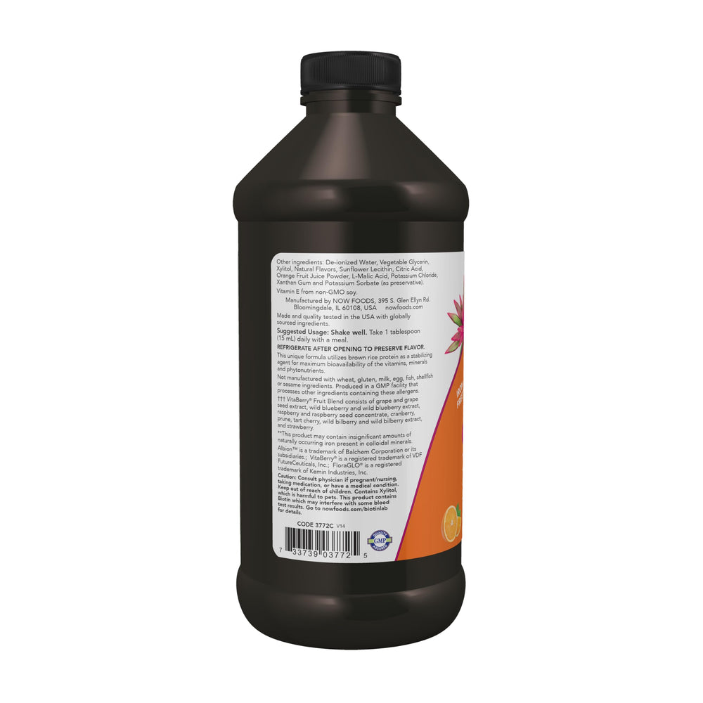 Ingredients panel for tropical orange liquid multivitamin