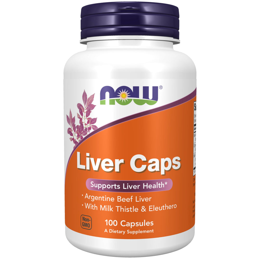 NOW Foods Liver Caps hero image with beef liver powder, milk thistle, and eleuthero