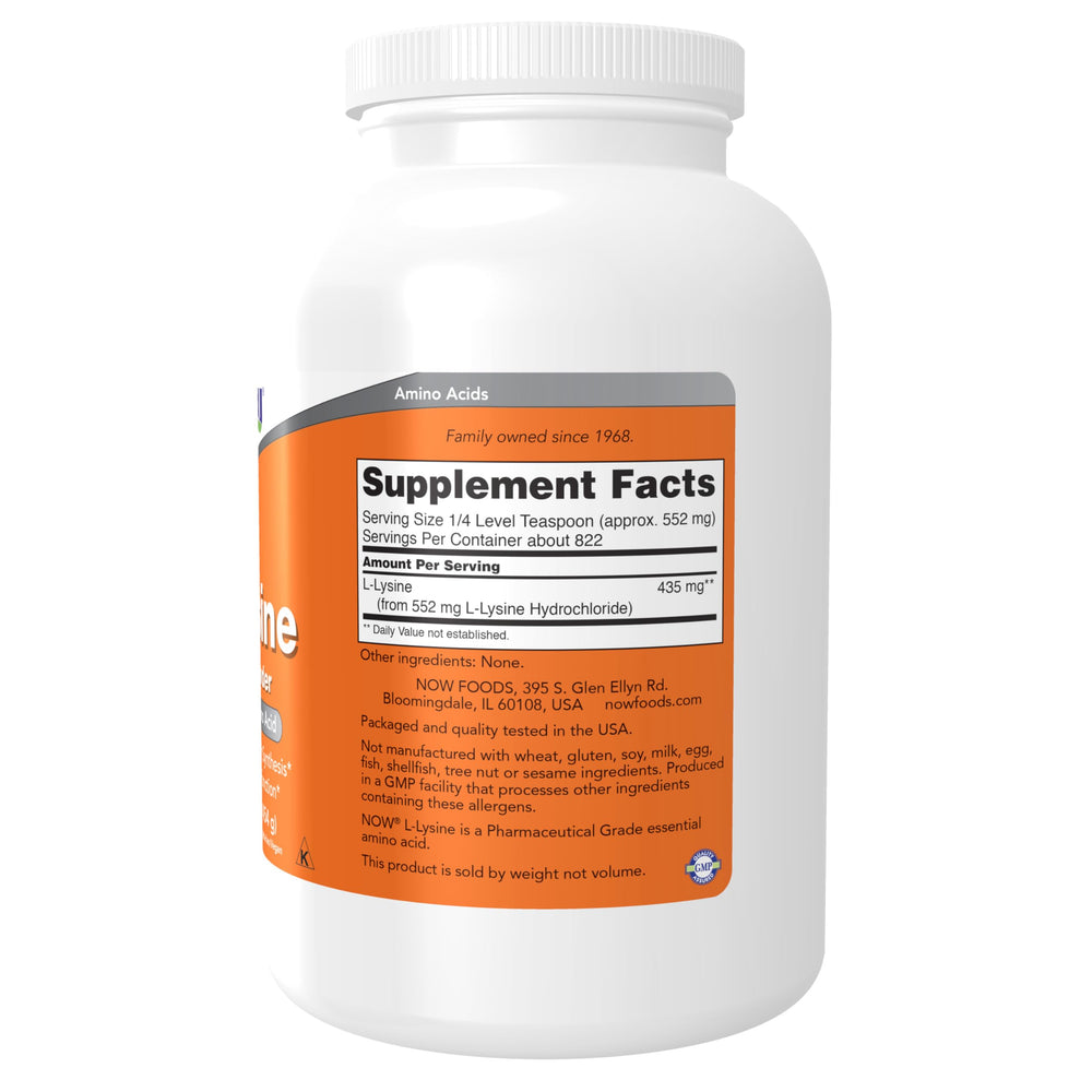 NOW Foods L-Lysine Powder 1 lb bottle back and label