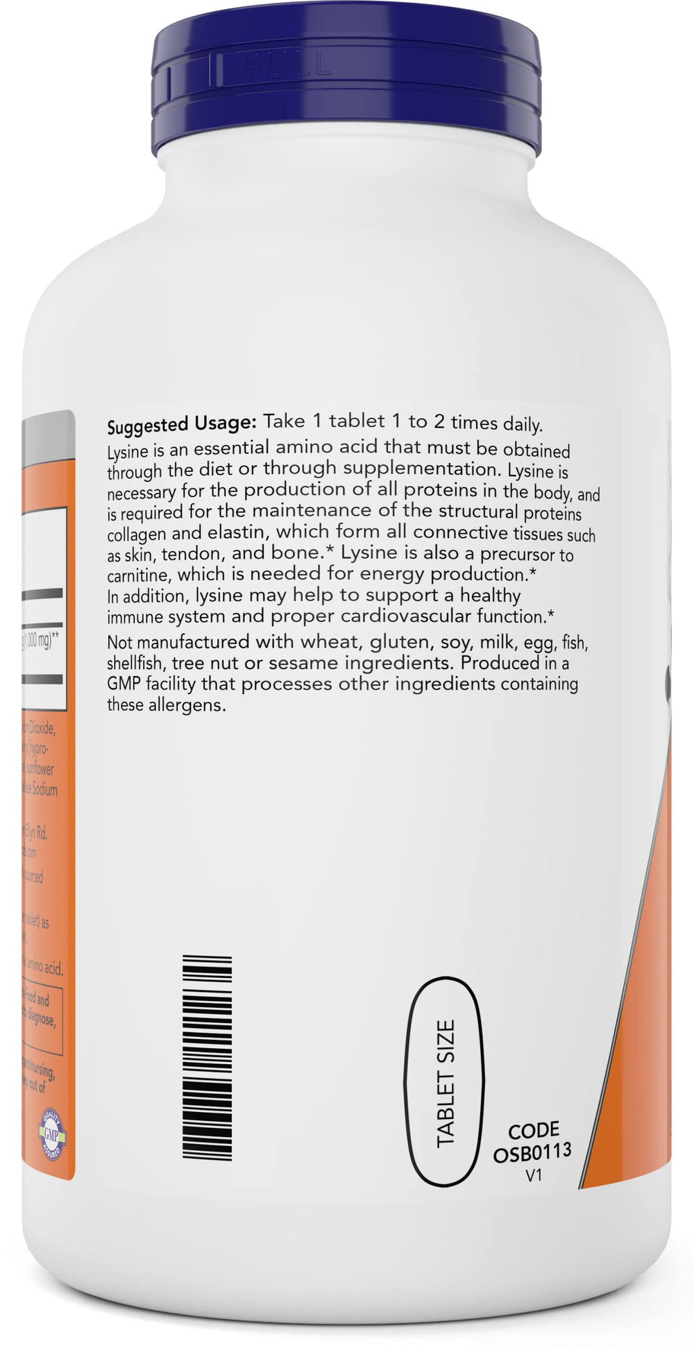 Now Foods L-Lysine 1000mg tablets side view