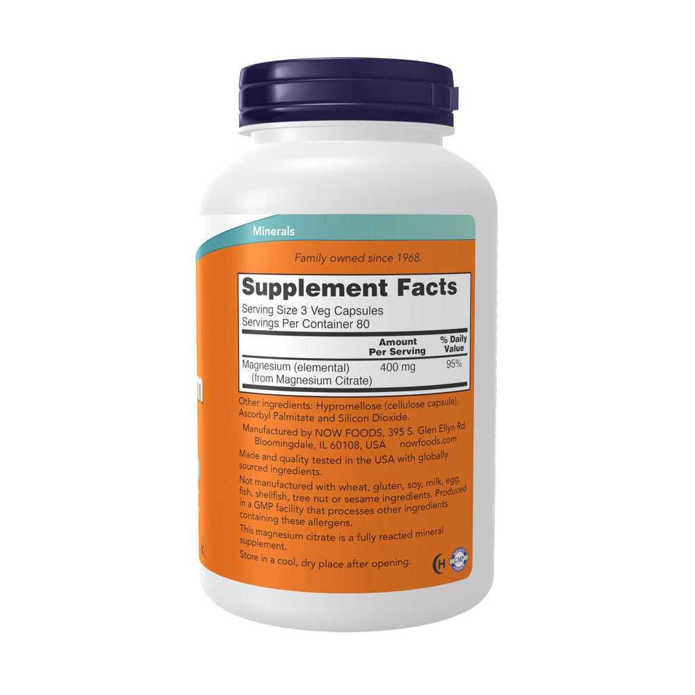 NOW Foods Magnesium Citrate bottle showing 240 capsules