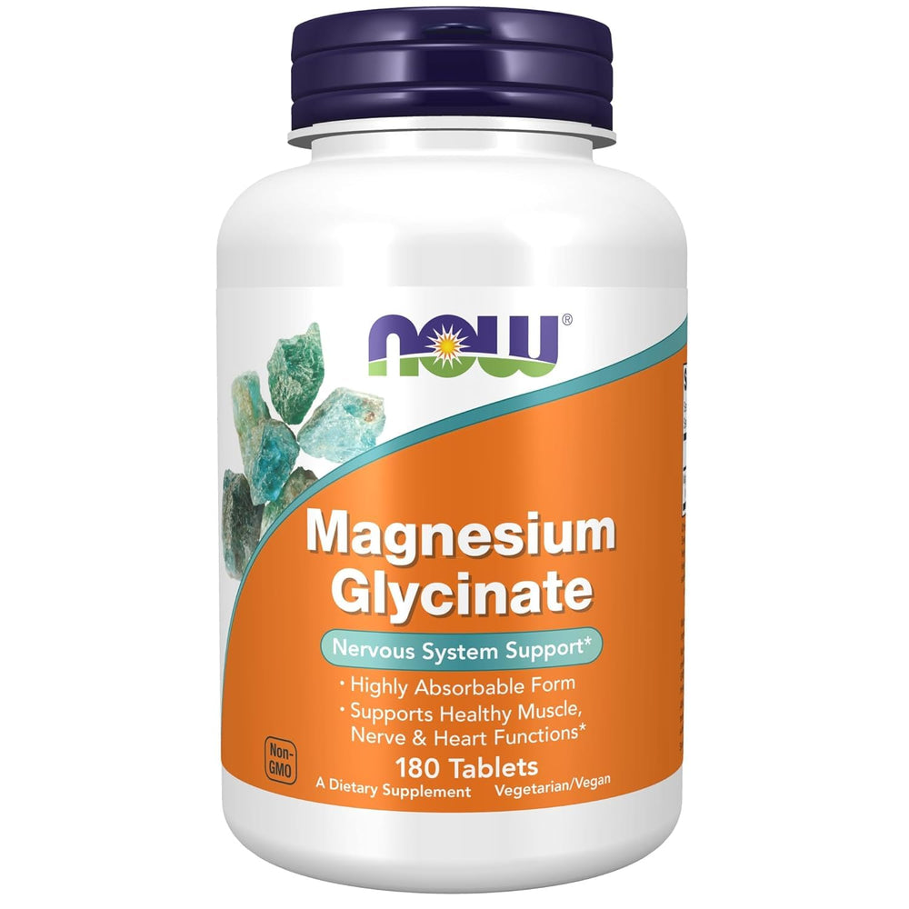 NOW Foods Magnesium Glycinate 100 mg bottle label – 180 tablets