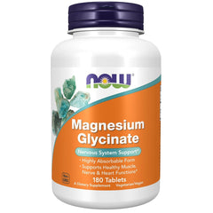 NOW Foods Magnesium Glycinate 100 mg bottle label – 180 tablets