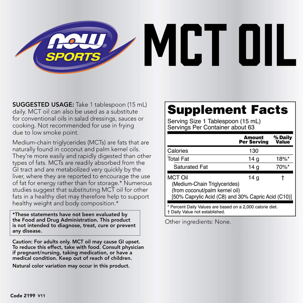 NOW Foods MCT oil bottle label close-up