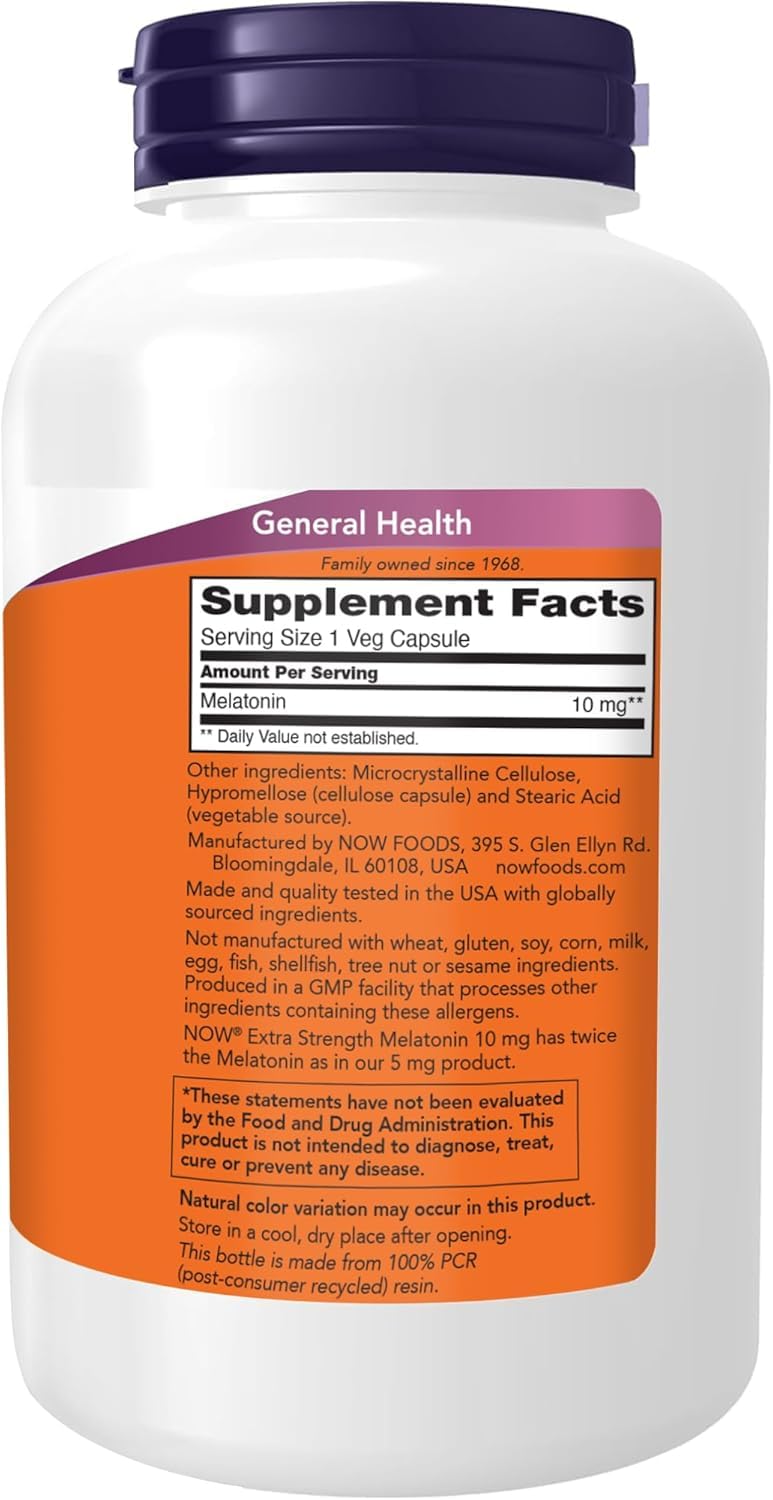 NOW Foods Melatonin 10 mg label close-up