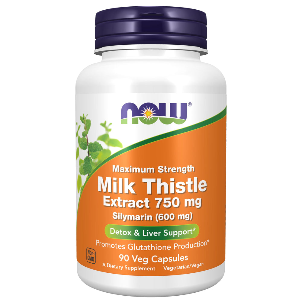 NOW Foods Milk Thistle Extract bottle with 90 vegan capsules