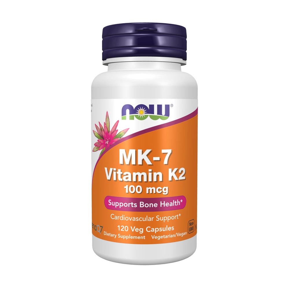 NOW Foods MK-7 Vitamin K-2 100 mcg bottle with 120 vegan capsules
