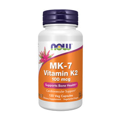 NOW Foods MK-7 Vitamin K-2 100 mcg bottle with 120 vegan capsules