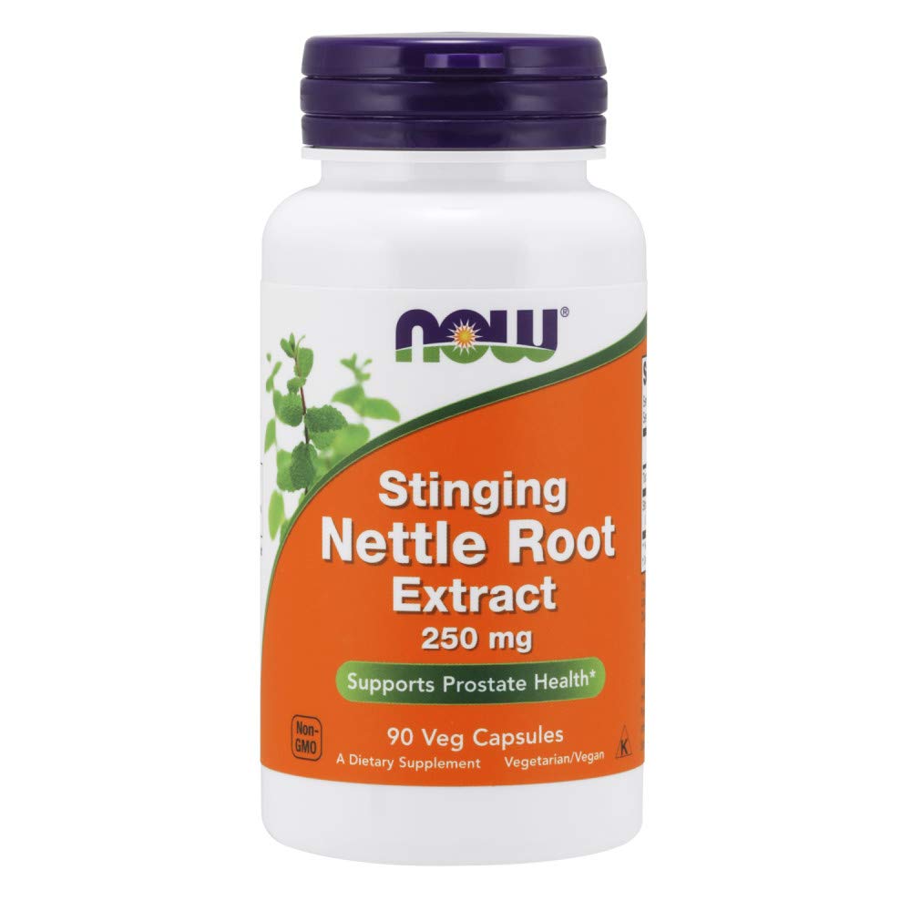 NOW Foods Nettle Root 250mg capsules bottle showing 250mg for potential prostate health support