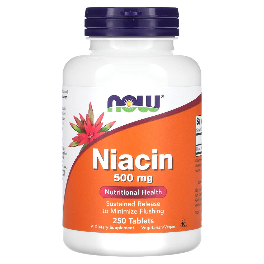 NOW Foods Niacin 500 mg 250 tabs bottle (Pack of 2) front view