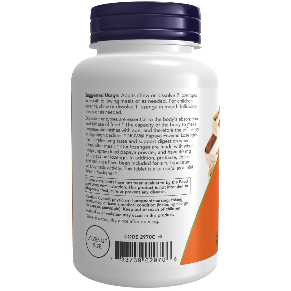 NOW Foods Papaya Enzyme Chewable 180-count bottle