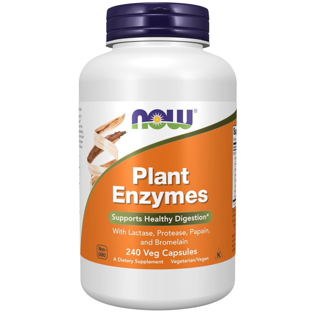 NOW Foods Plant Enzymes with Lactase, Protease, Papain and Bromelain 240 Veg Capsules front label