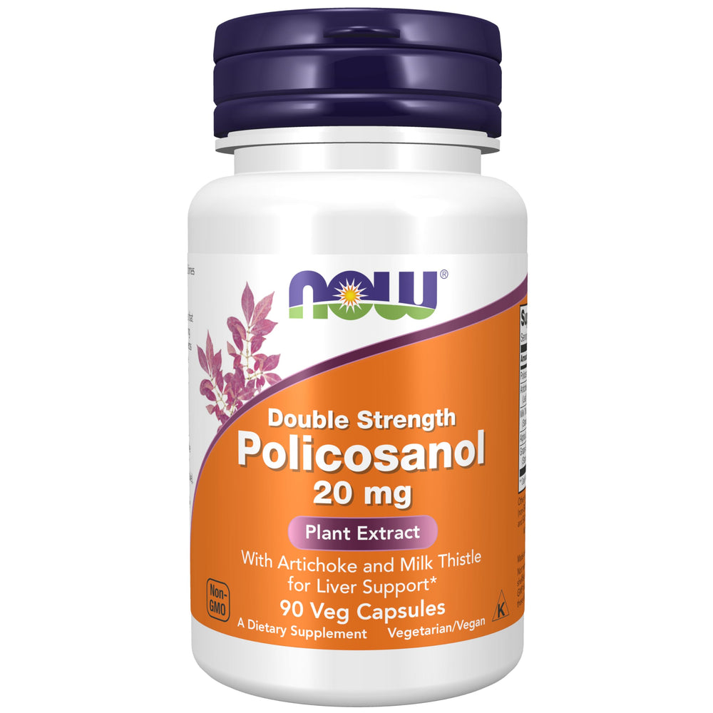 NOW Foods Policosanol 20 mg bottle with capsules supports cholesterol health