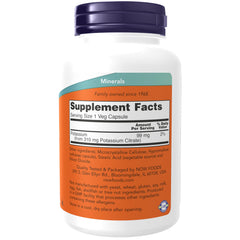 NOW Foods Potassium Citrate 99 mg bottle label
