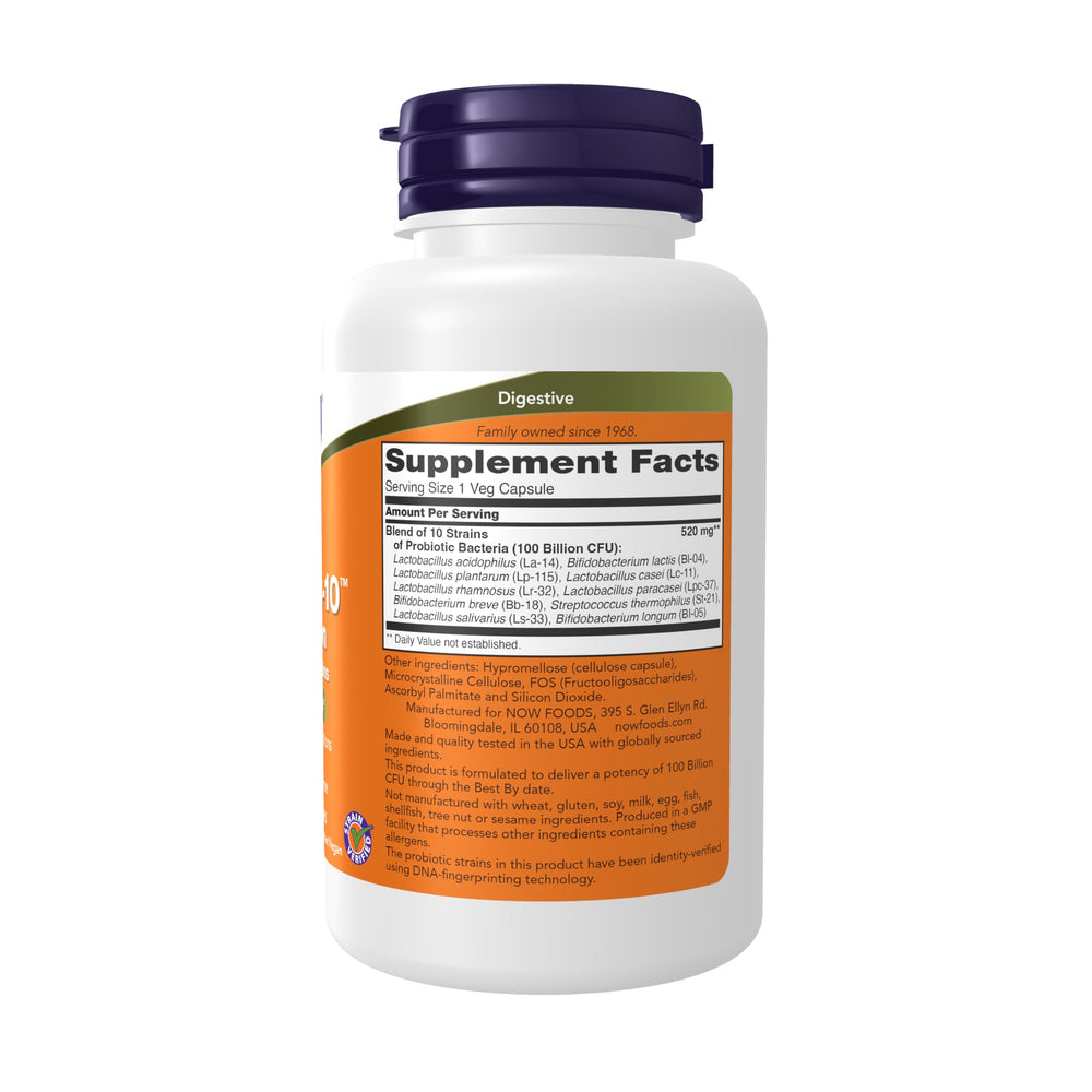 Graphic illustrating 10 probiotic strains for digestive balance