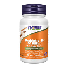 NOW Foods Probiotic-10 bottle front label showing 50 Billion CFU