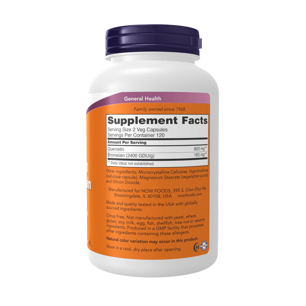 NOW Foods Quercetin with Bromelain capsules in hand for plant based immune support