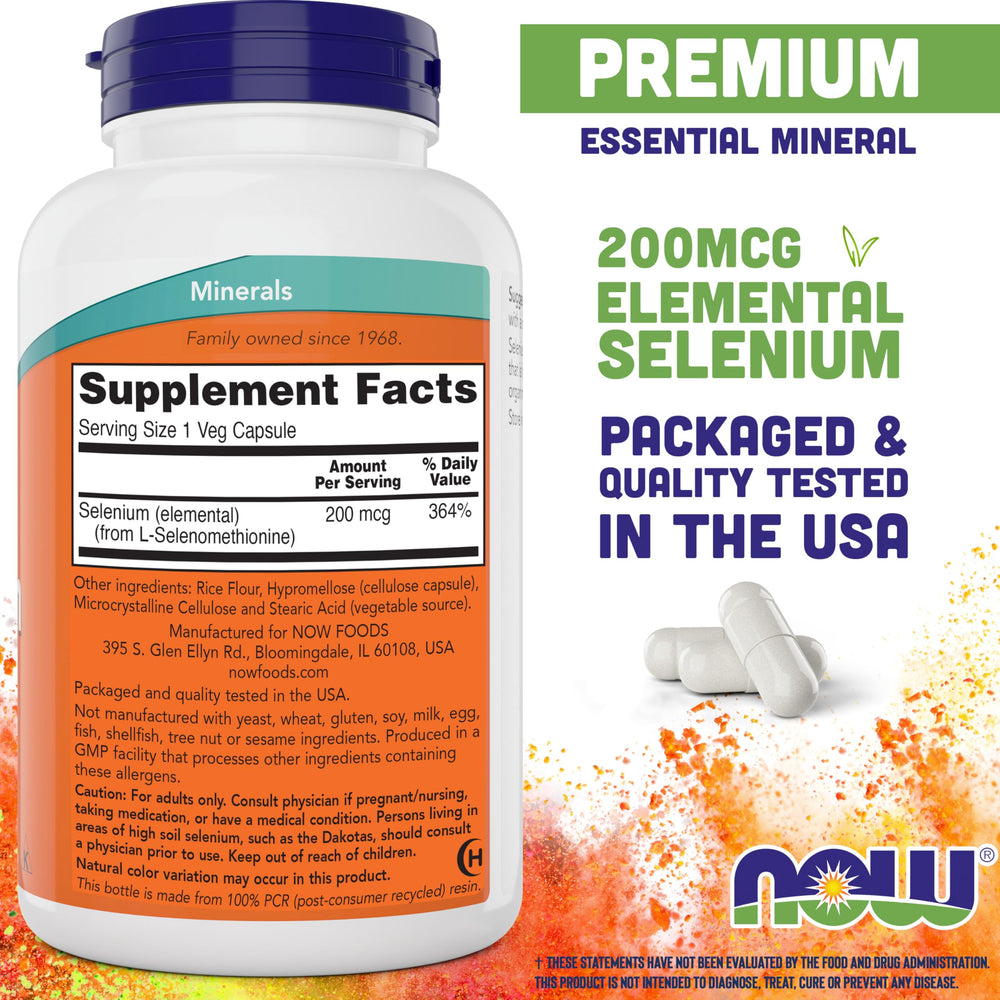 Now Foods Selenium 200mcg 300-count bottle back label