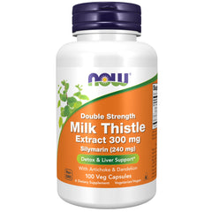 Front view of NOW Foods Silymarin Milk Thistle 300 mg with Artichoke and Dandelion vegetarian capsules