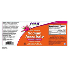 NOW Foods Sodium Ascorbate Powder jar label - 8 oz, pack of 2