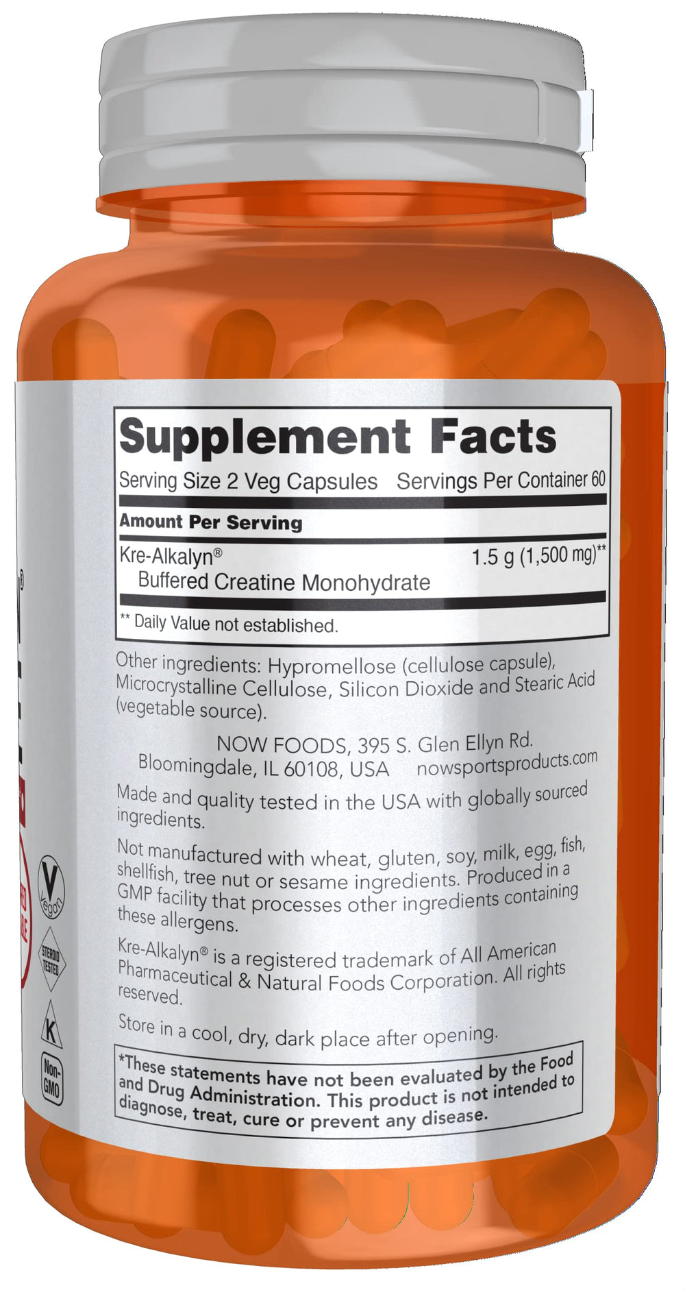 Kre-Alkalyn Creatine 750 mg bottle label