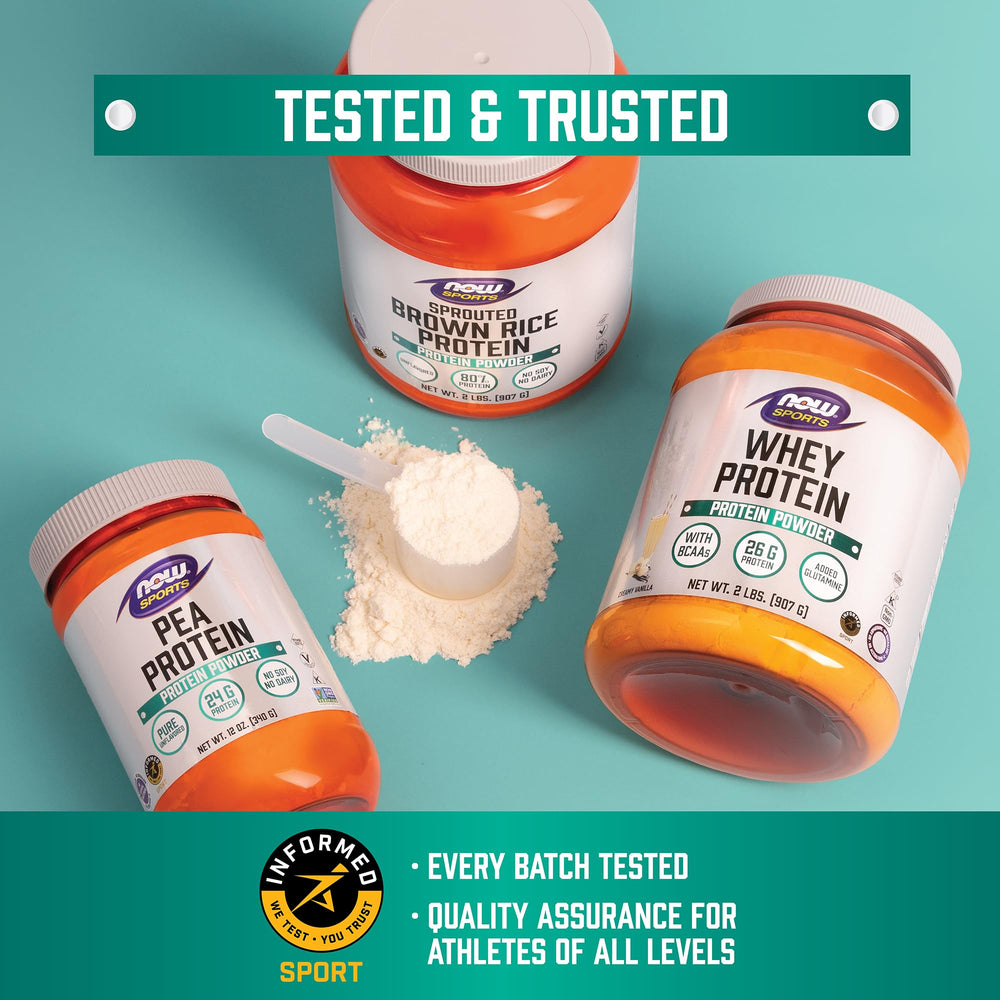 NOW Foods Sprouted Brown Rice Protein Powder pour shows smooth blending into beverages