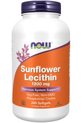 NOW Foods Sunflower Lecithin bottle label - 1200 mg Phosphatidyl Choline, 200 softgels