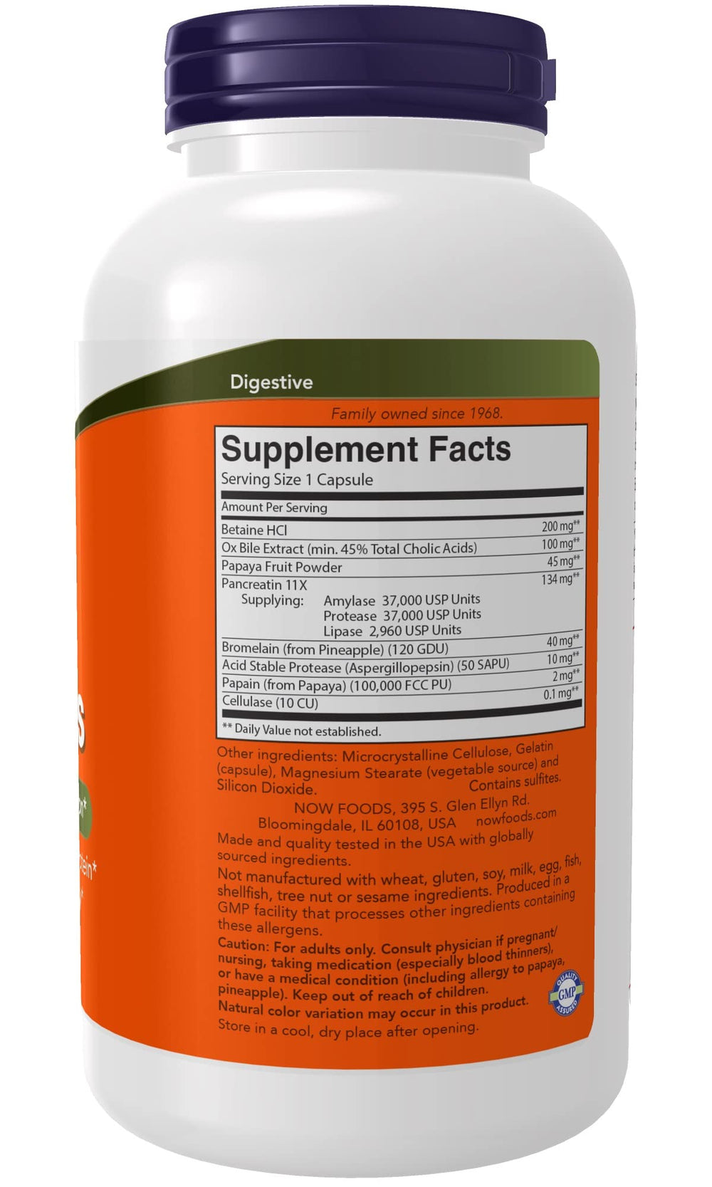 NOW Foods Super Enzymes label detail highlights bromelain pancreatin and papain