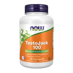NOW Foods TestoJack 100 bottle highlighting LJ100 extract for vitality support