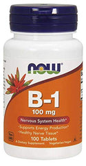 NOW Foods Vitamin B-1 (Thiamine) 100 mg bottle with 100 tablets — Pack of 2