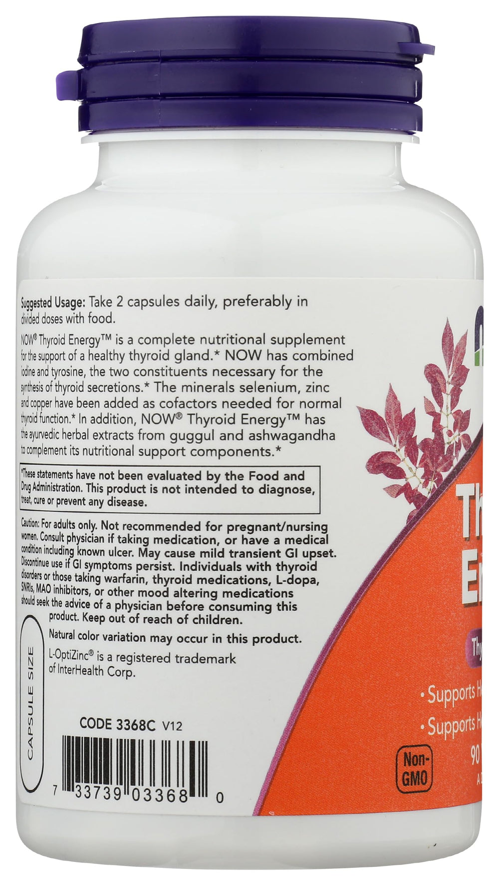 UPC 733739033680 shown on NOW Foods Thyroid Energy packaging