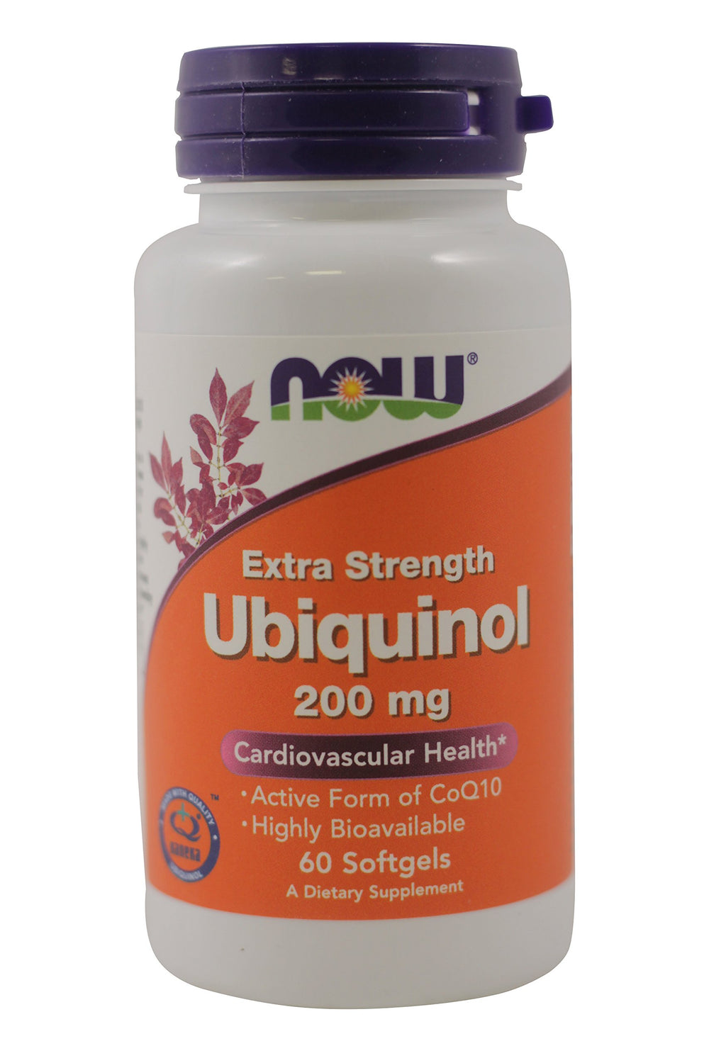 NOW Foods Ubiquinol 200 mg softgels bottle supports cellular energy and antioxidant protection.