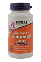 NOW Foods Ubiquinol 200 mg softgels bottle supports cellular energy and antioxidant protection.