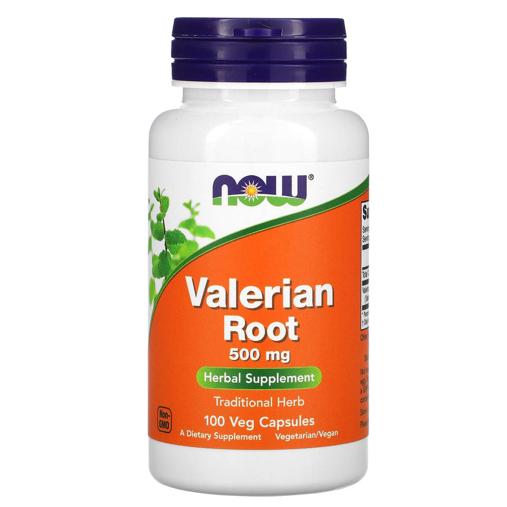 NOW Foods Valerian Root 500mg capsules bottle with label