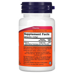 Now Foods Vitamin A 10,000 IU softgels bottle back label