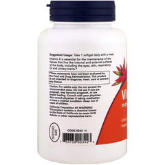 Back of Now Foods Vitamin A bottle showing supplement facts (pack of 2)