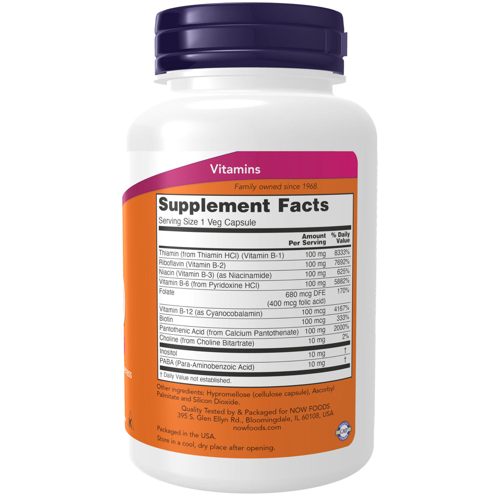 NOW Foods Vitamin B-100 capsules label close-up
