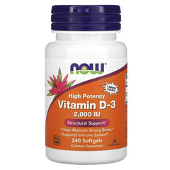 Now Foods Vitamin D-3 2000 IU bottle front view - 240 softgels