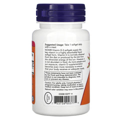 Close-up of Now Foods Vitamin D-3 2000 IU label - 240 softgels