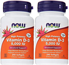 Now Foods Vitamin D3 5000 IU bottle front label in Pack of 2